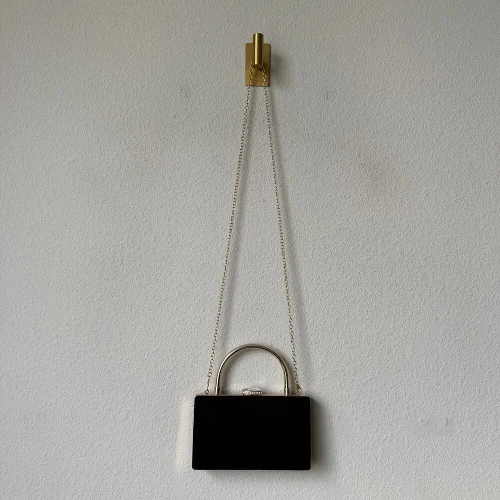 House of Harlow 1960 Black Velvet Gold Chain Box Clutch